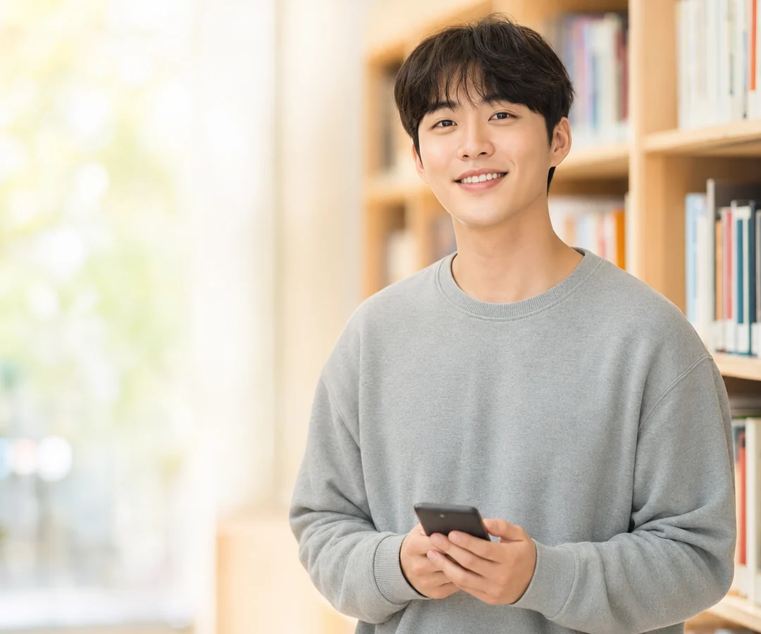 밝은 상담 자리에서 종이 서류를 함께 살펴보며 웃는 이십 대 직장인